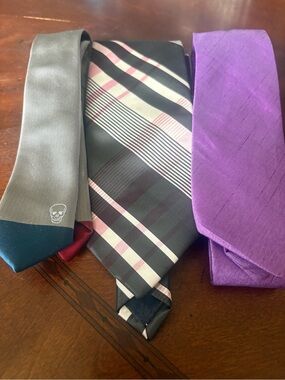 Men's Purple & Gray Neck Tie Set - Classic Plaid and Solid Styles